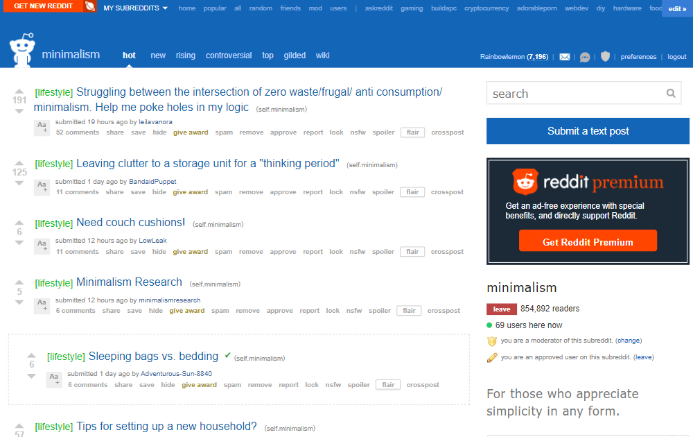 /r/minimalism homepage design