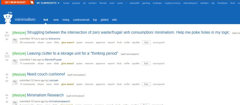 Reddit /r/minimalism thumbnail